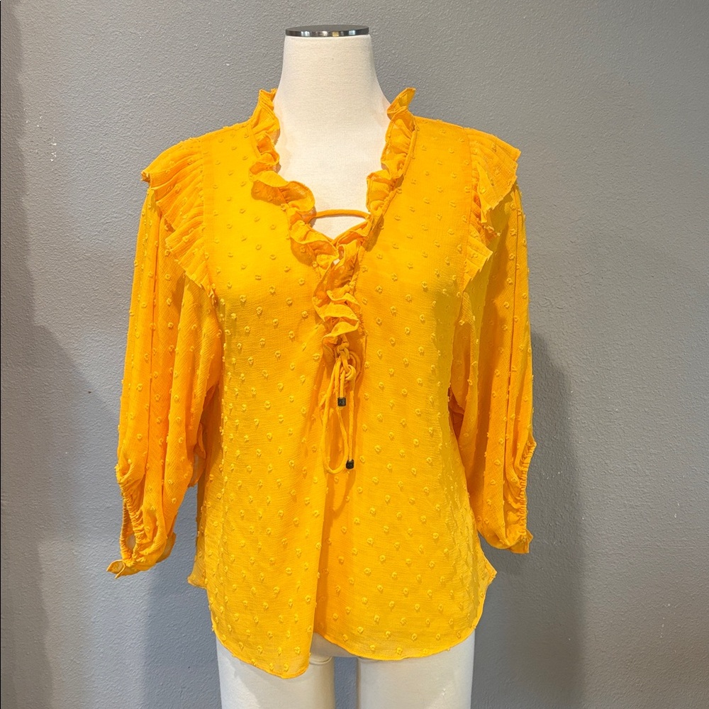 Anthropologie Golden Ruffled Blouse